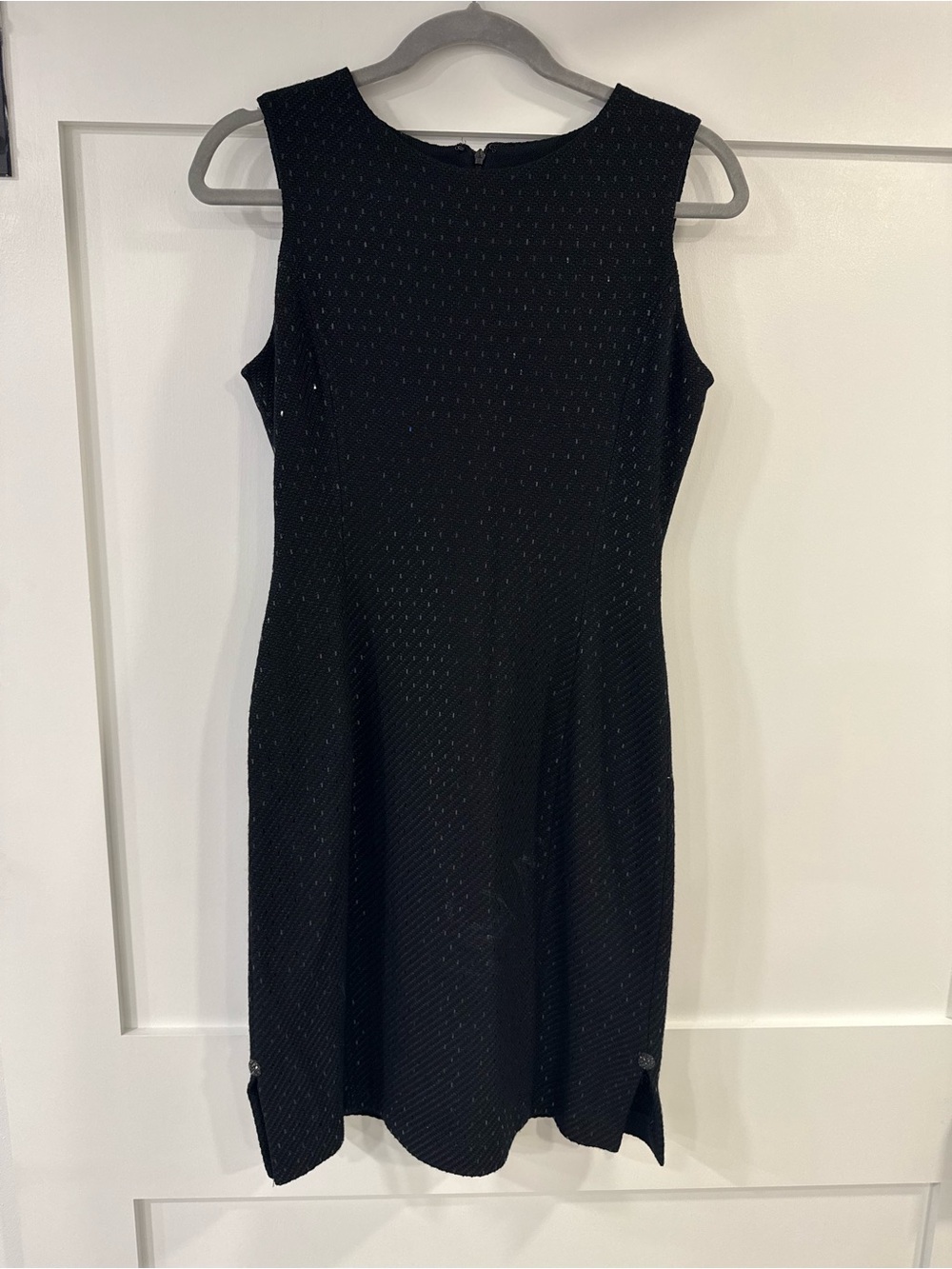 St. John Black Sleeveless Midi Dress with Subtle Sparkle